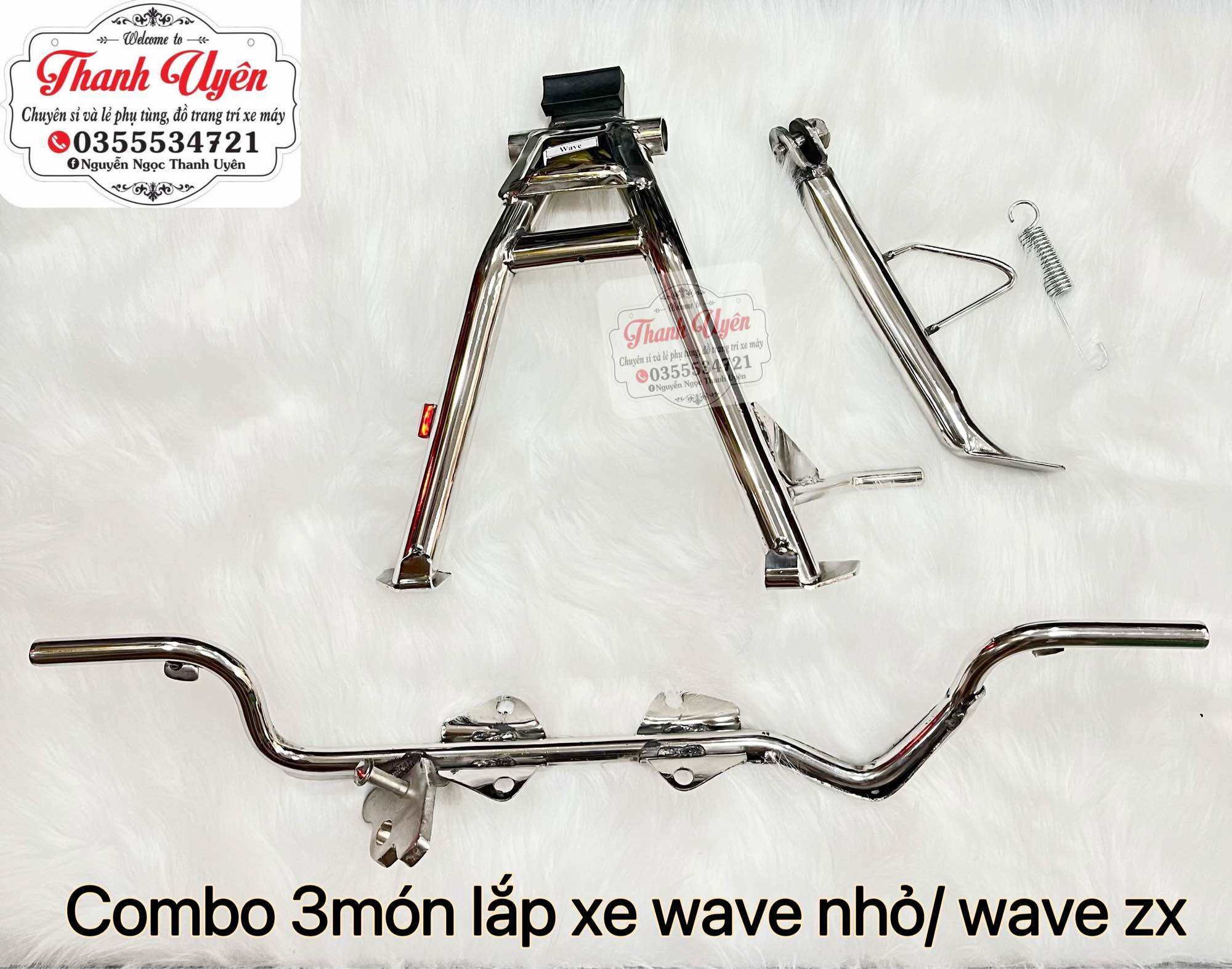 Combo chống nghiêng chống đứng gác chân máy inox lắp xe Wave nhỏ/Wave ZX