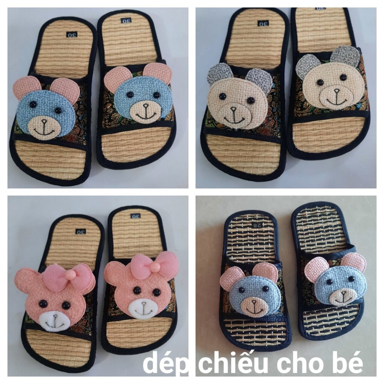 Dép chiếu, cói gắn gấu cho bé - depmangtrongnha88