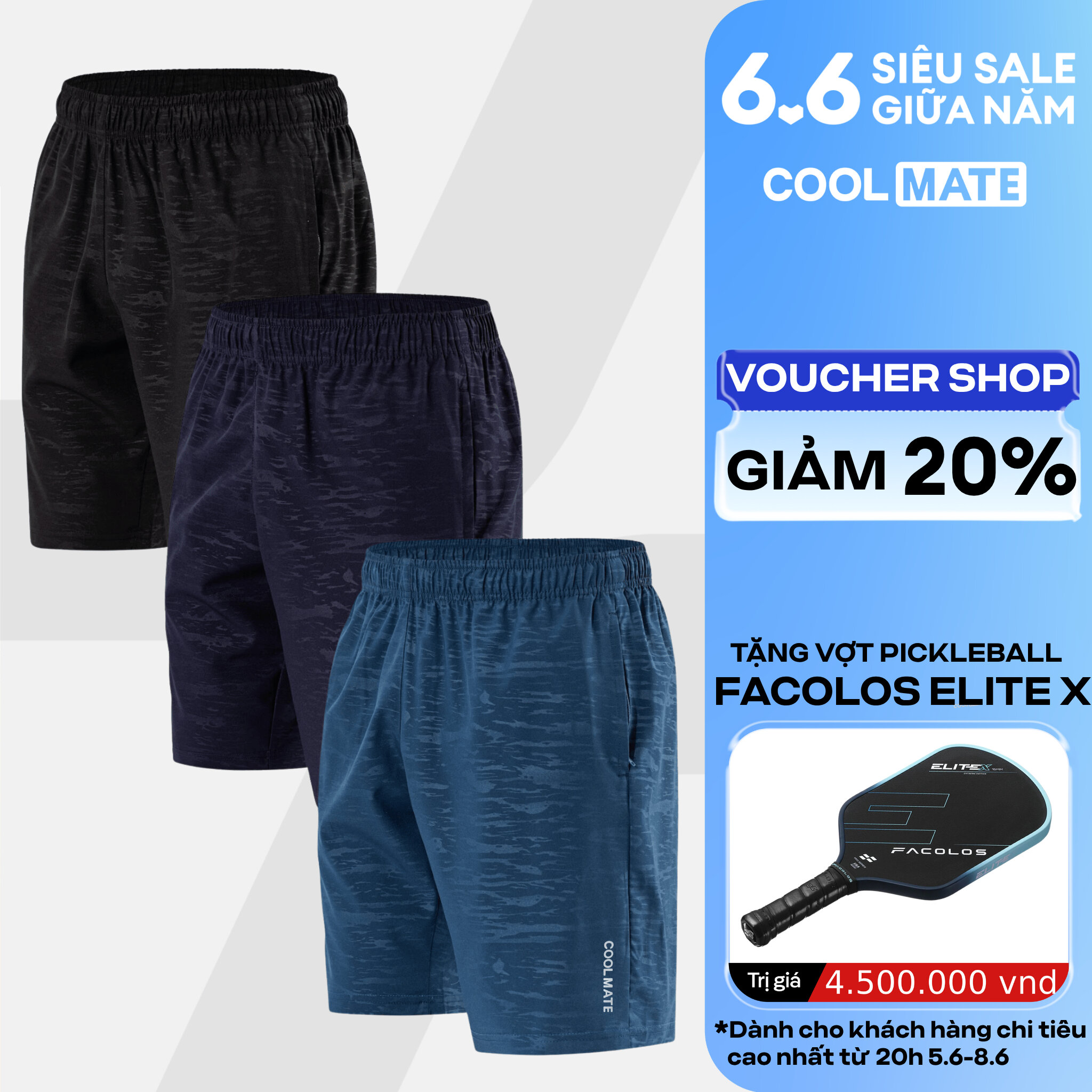 Combo 3 Quần Short nam thể thao đa năng, tập Gym, Pickleball Ultra Pro mềm, nhẹ, thoải mái vận động - Coolmate