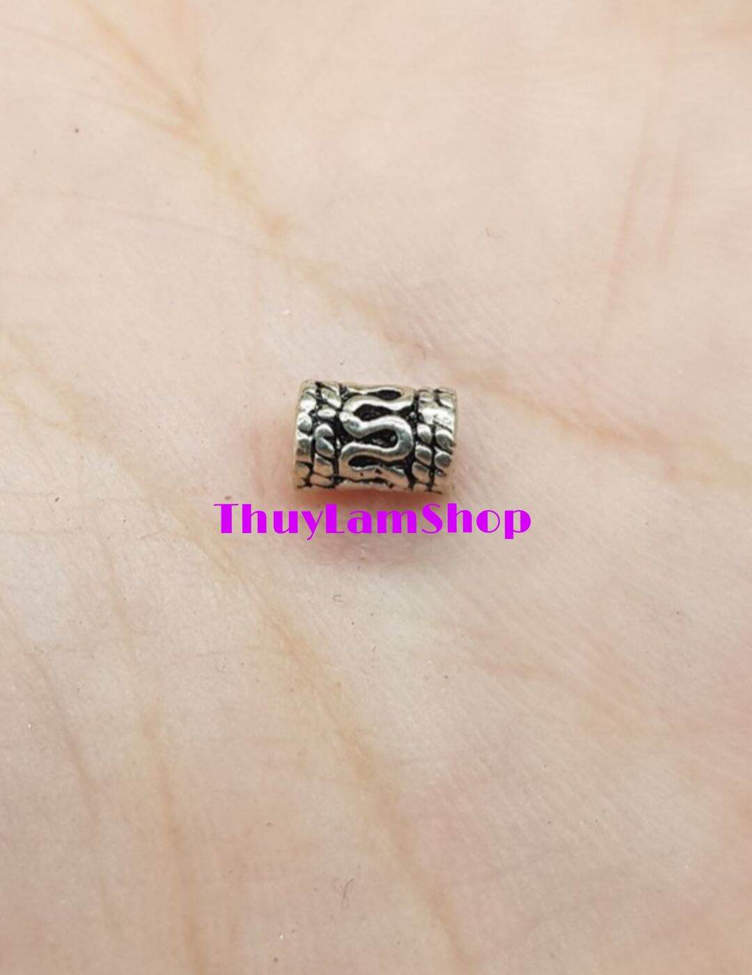 Charm ống luồn bạc thái, charm chặn hạt ống xỏ luồn, ống xỏ hìn trống xâu vòng