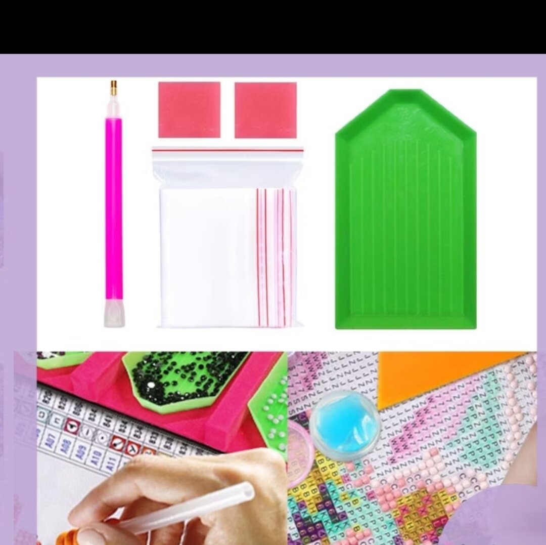 set 2 khay xanh dương hình chữ nhật kèm 2 bút đính 3 viên đá trong tranh DIY