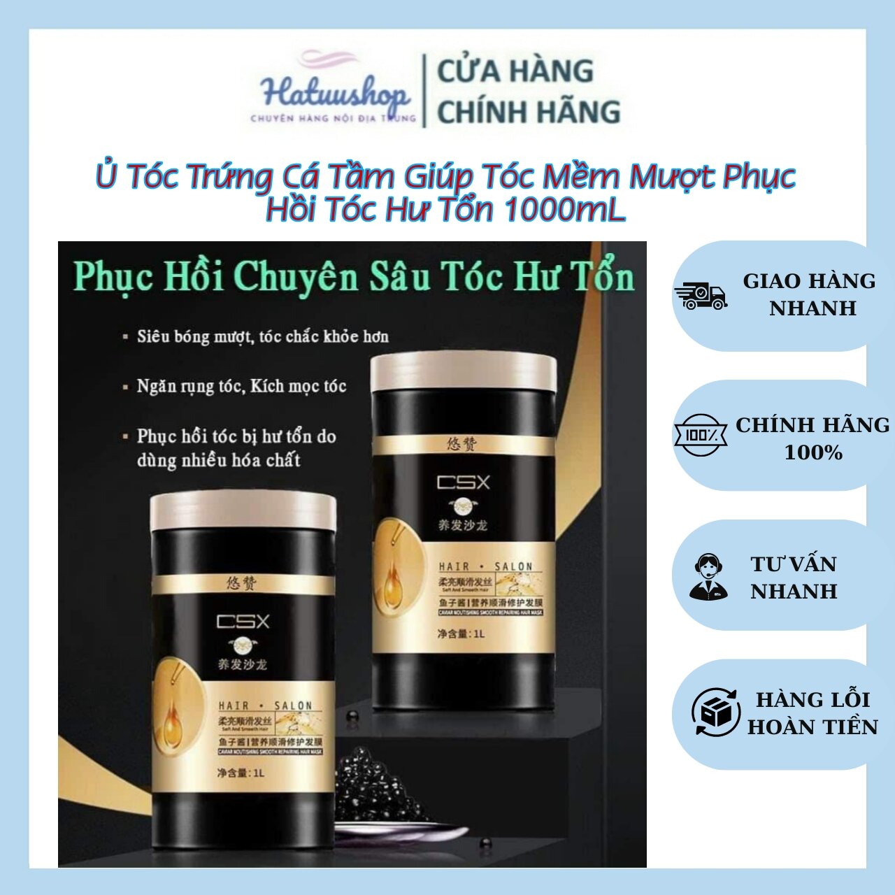 Ủ tóc trứng cá biển csx phục hồi tóc hư tổn giảm khô sơ thể tích 1000ml