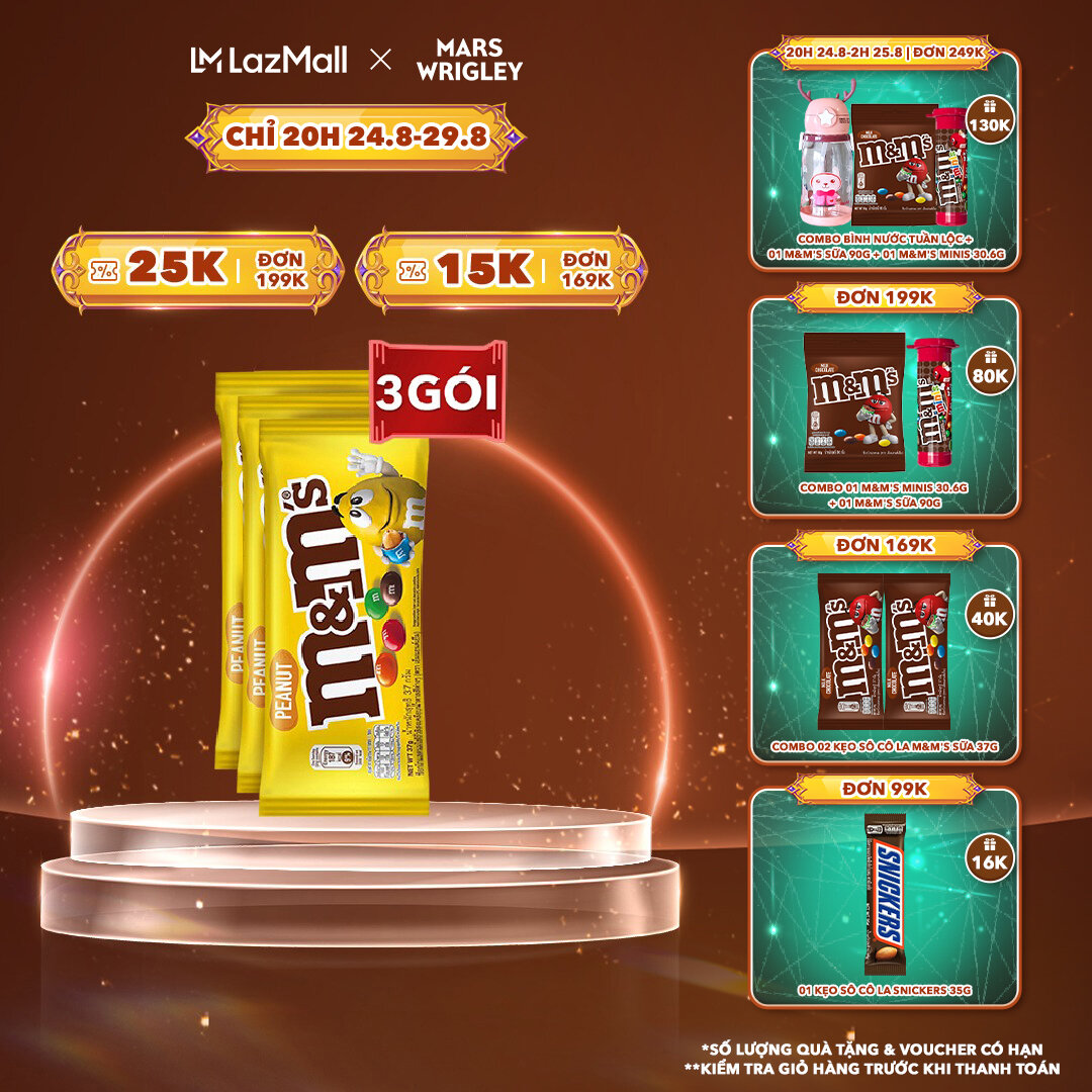 Combo 3 gói kẹo sô cô la đậu phộng m&m's 37g