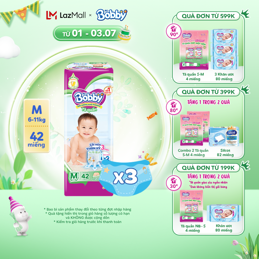 Combo 3 tã quần bobby pants m42 dành cho bé 6 - 11kg