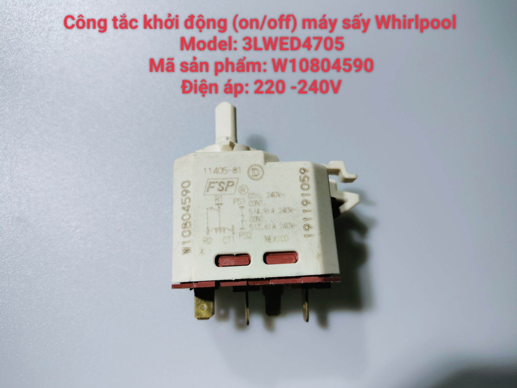 Công tắc khởi động máy sấy Whirlpool 3LWED4705
