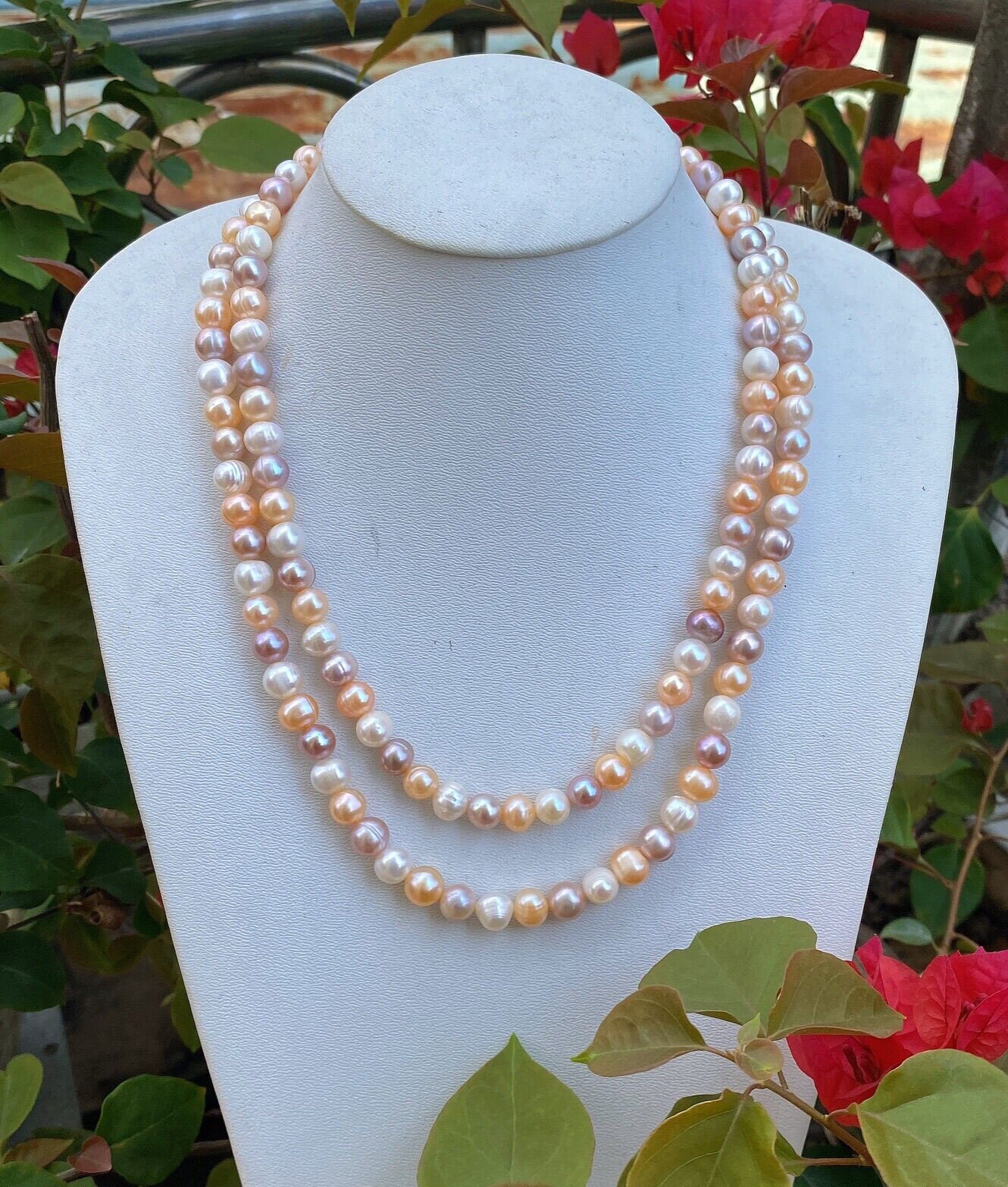 Chuỗi cổ 2 tầng ngọc trai nuôi nước ngọt tự nhiên hạt oval 8ly - bảo ngọc souvenir