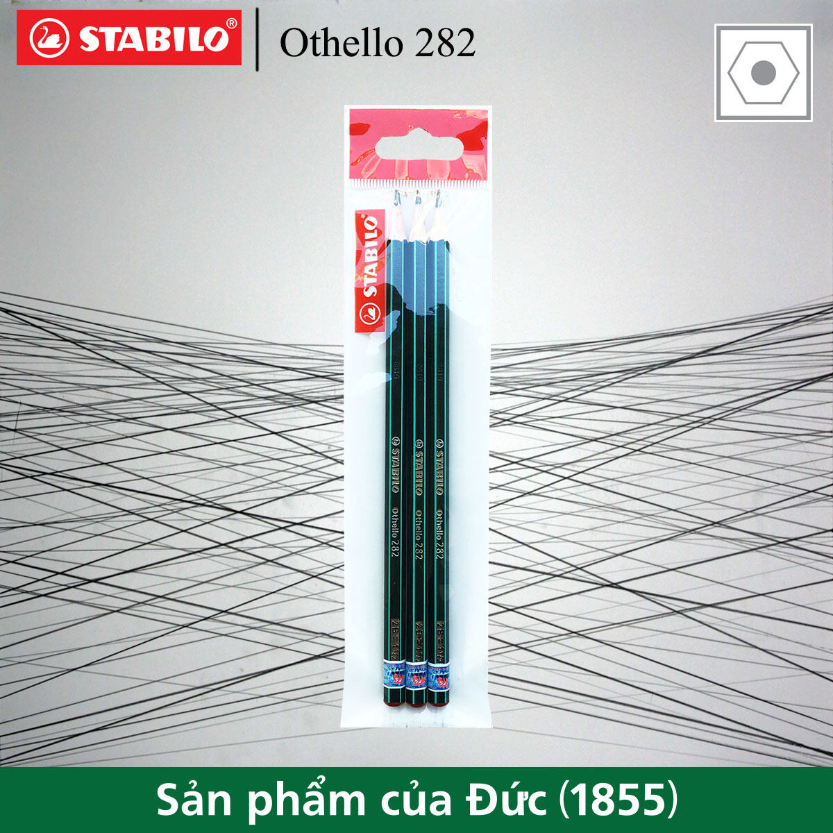 Bộ 3 bút chì gỗ phác thảo STABILO Othello PC282 (sọc xanh trắng)