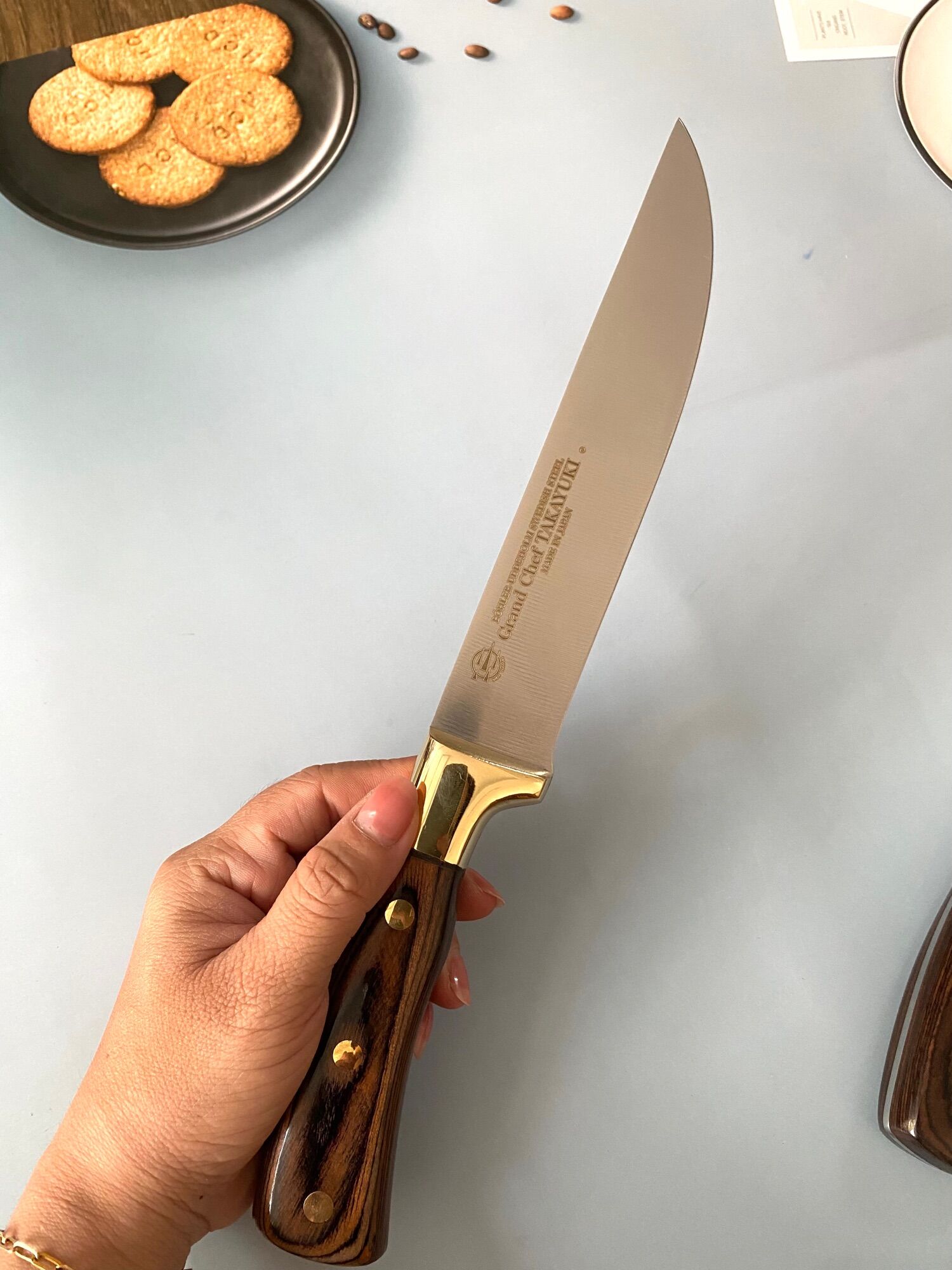 Cặp dao làm bếp takayuki, khâu mạ đồng, sắc bén