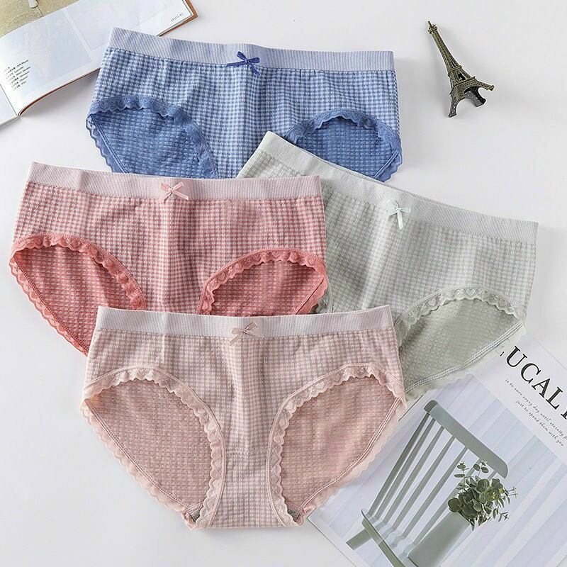 Set 10 quần cotton kẻ viền ren chất mịn đẹp