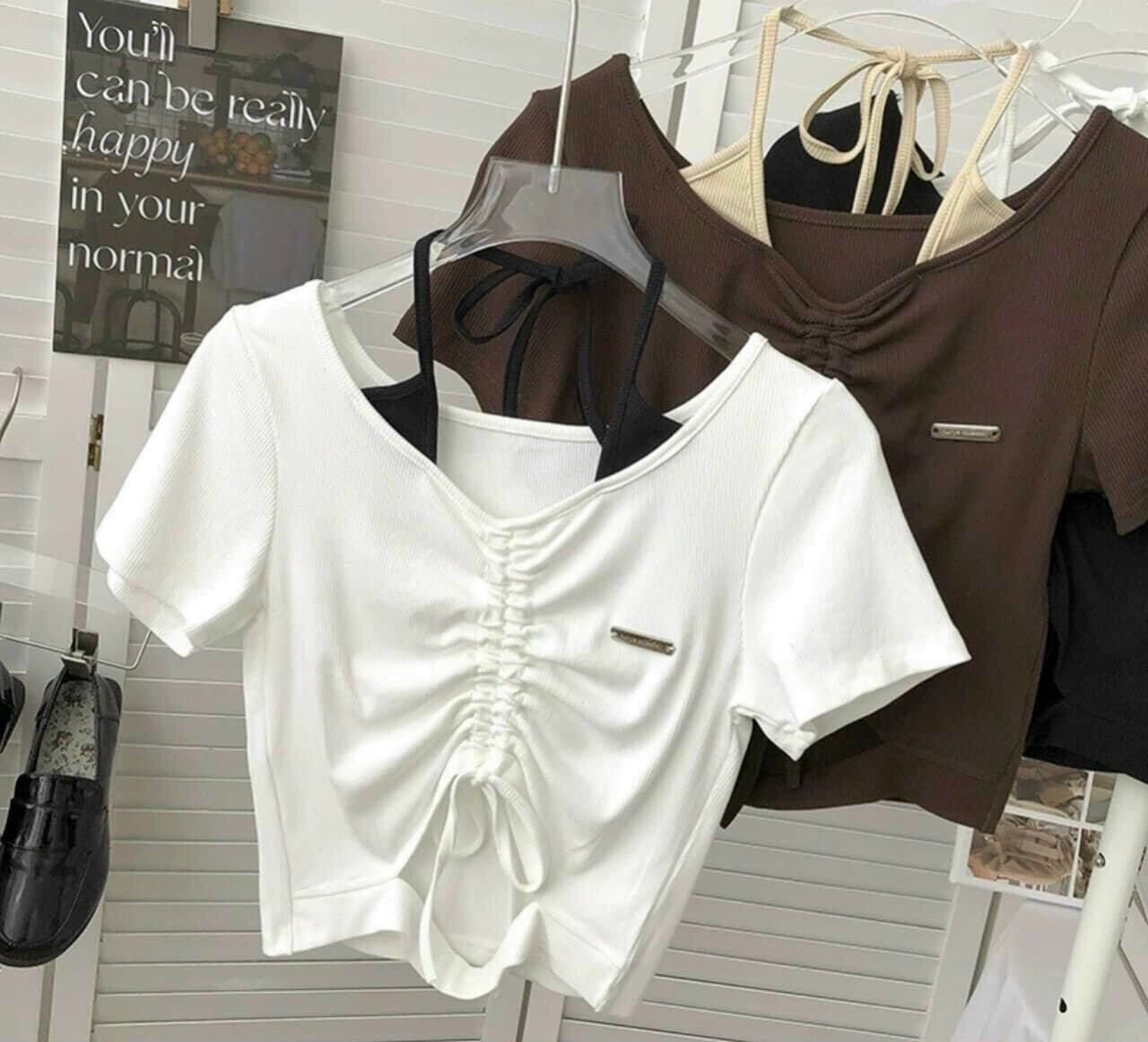 Áo croptop rút dây có dây yếm eo cực chất