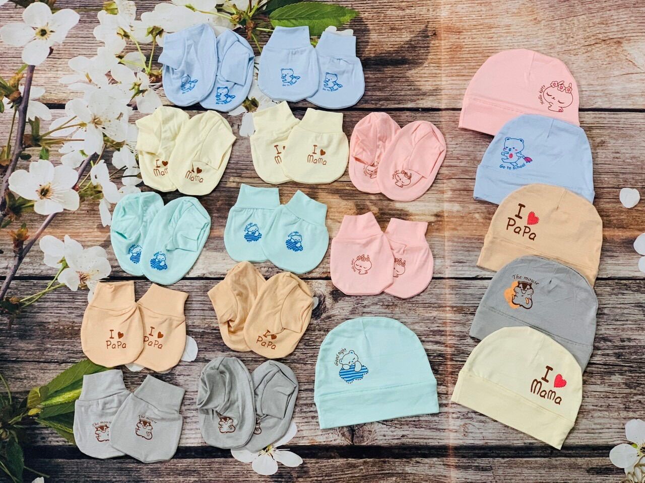 Set bộ nón bao tay chân thun lạnh cho bé sơ sinh
