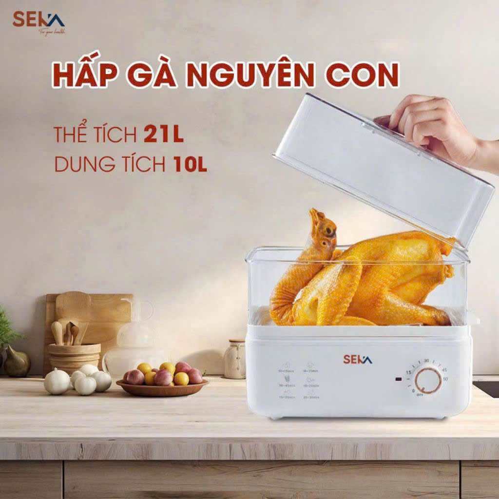 Nồi Hấp Điện SEKA SK2088 10L, 2 Tầng, Kích Thước 320x200x330mm, Màu Trắng