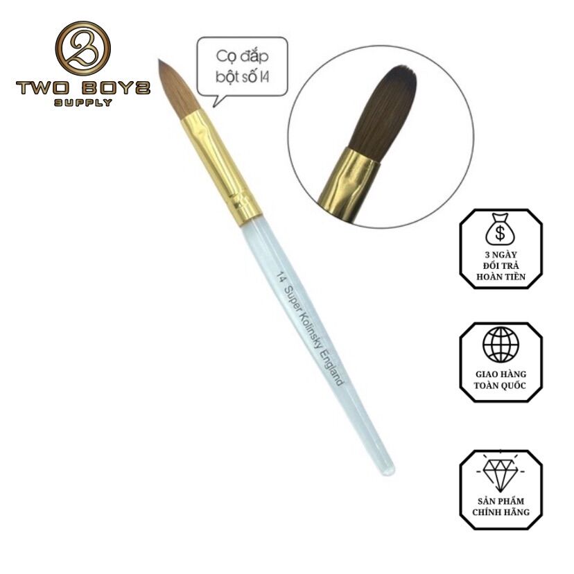 Cọ đắp bột lông chồn cán trong số 14,kolinsky size 14 cọ đắp bột làm móng