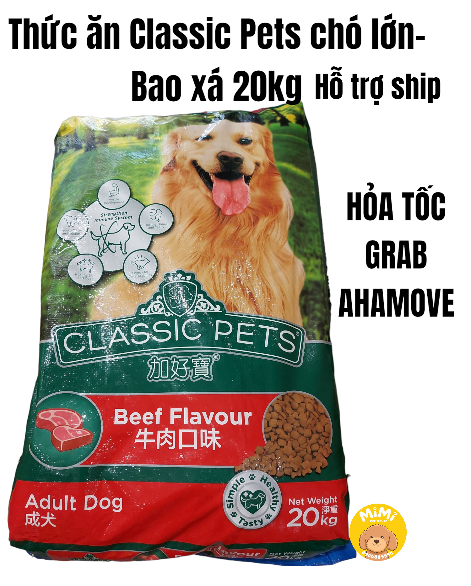 Bao xá 20kg Thức ăn hạt Classic Pets cho chó lớn vị bò - Bao 20kg