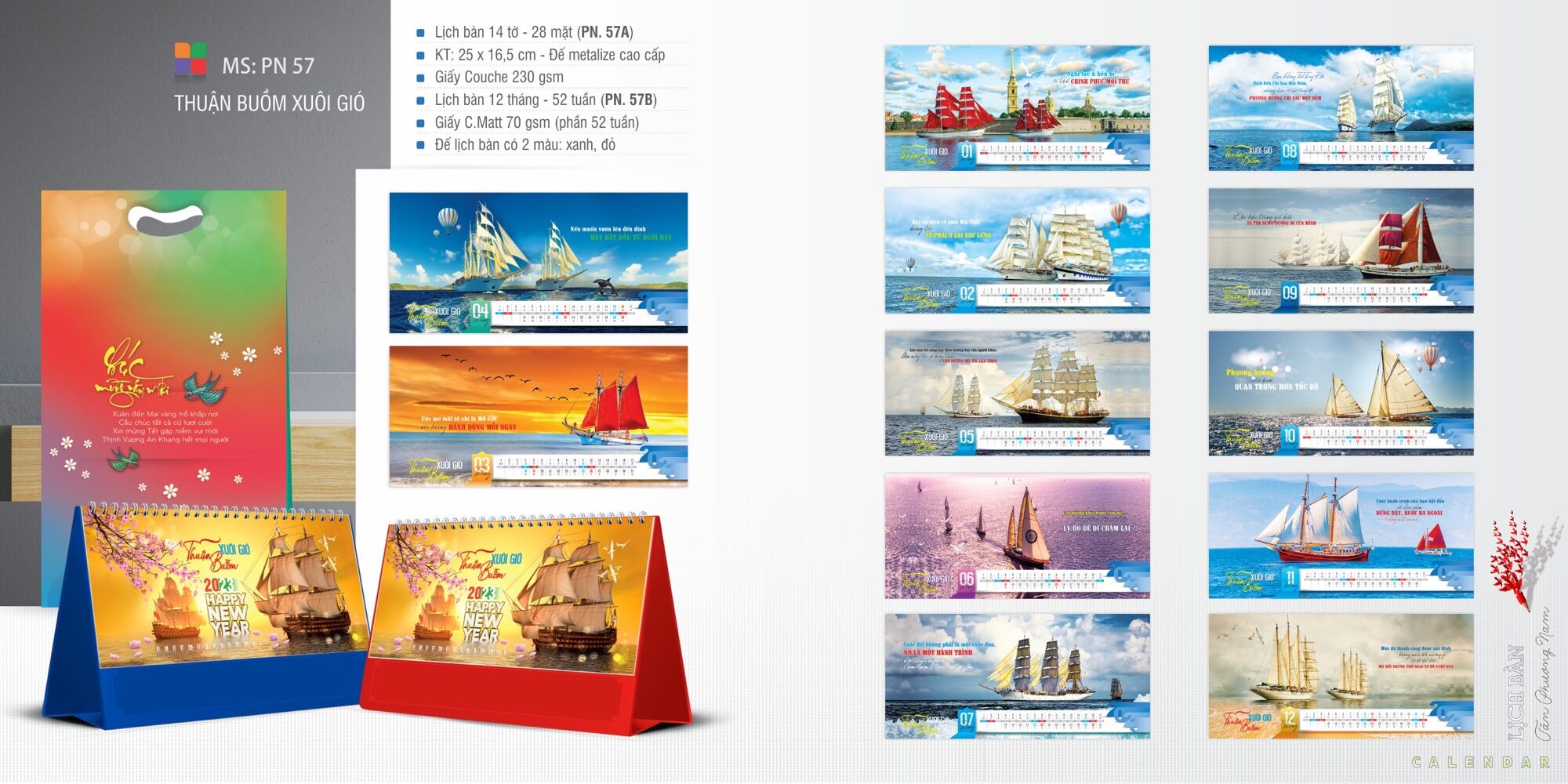 Lịch để bàn 2023 thuận buồm xuôi gió có ngày âm