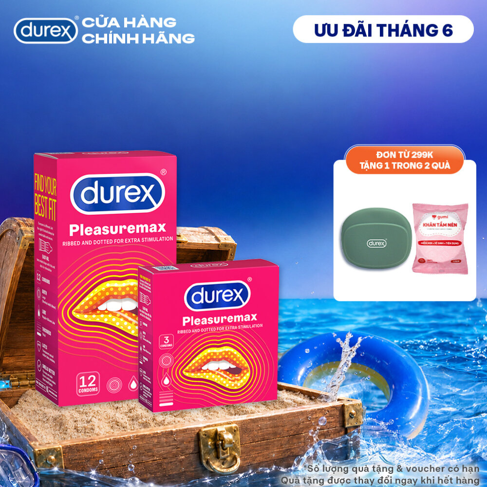 Bộ bao cao su Durex Pleasuremax gân gai, size 56mm, 1 hộp 12 bao và 1 hộp 3 bao