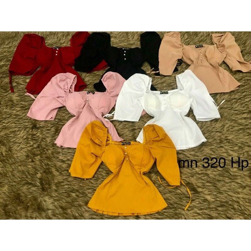 [ MÃ 320 ] ÁO CÚP NGỰC TAY NHÚN PHỒNG ( ẢNH SHOP CHỤP )