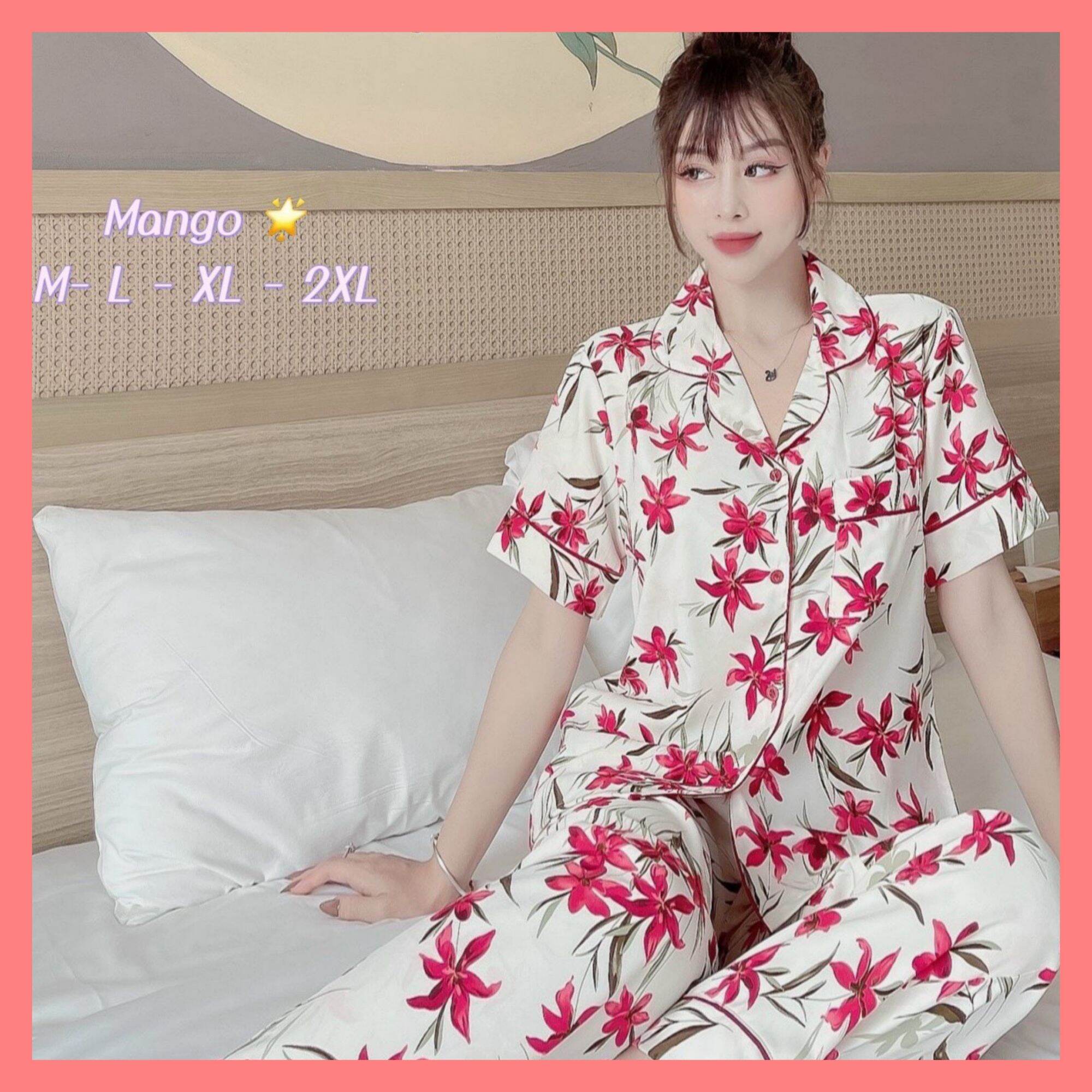 Đồ Bộ Pijama Lụa Mango Cao Cấp  Quần Dài Tay Cộc Hàng Có Size