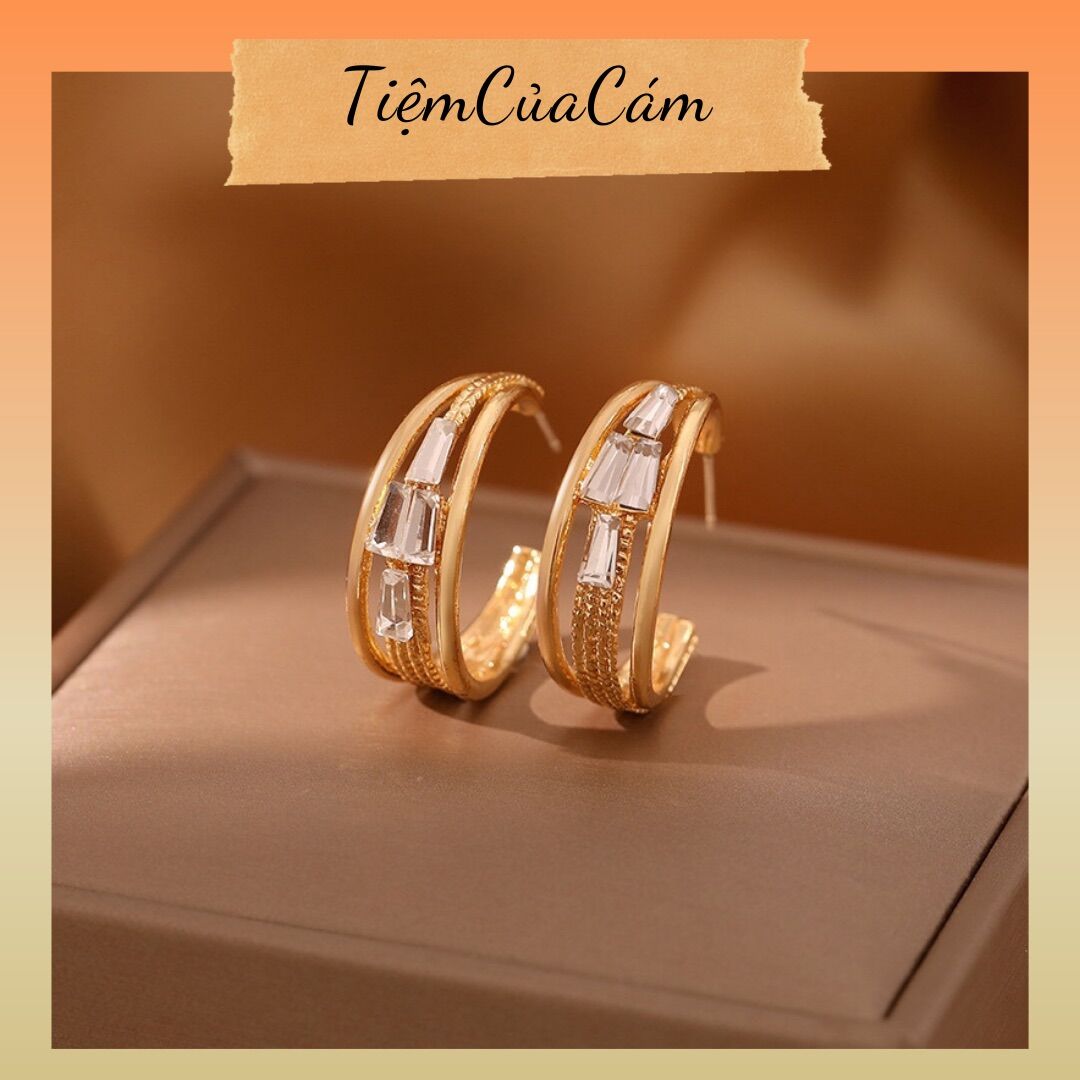 Khuyên tai tròn đính đá sang chảnh nữ tính Tiệm Của Cám