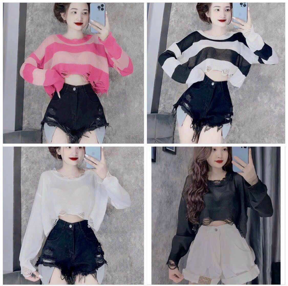 Áo len rách croptop