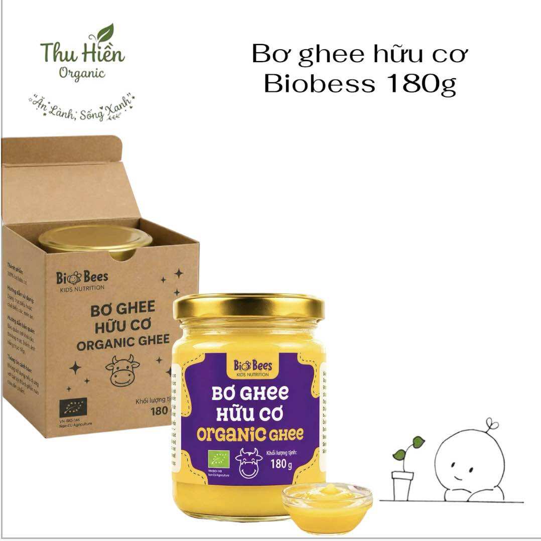 Bơ Ghee hữu cơ BioBees 180g được sản xuất từ 100% bơ sữa hữu cơ chất lượng cao-180g