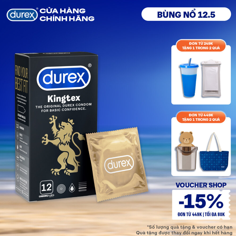 Bao cao su Durex Kingtex ôm sát, bôi trơn, size 49mm, hộp 12 bao