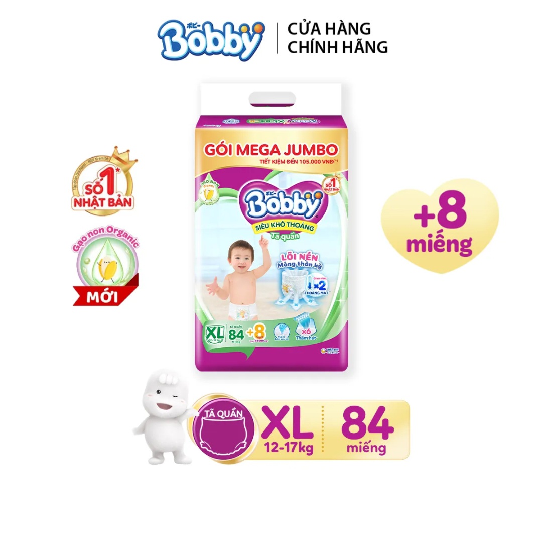 Tã quần bobby 3mm gạo non xl84+8