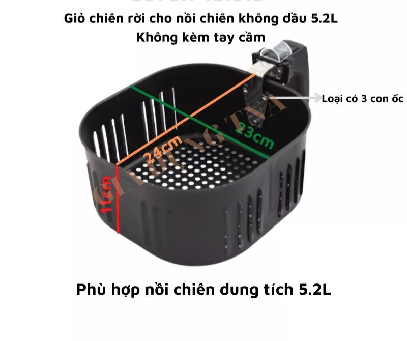 GIỎ CHIÊN RỜI THAY THẾ CHO NỒI CHIÊN KHÔNG DẦU 5,2L LOCk&LOCK , GALUZ( không có tay cầm)