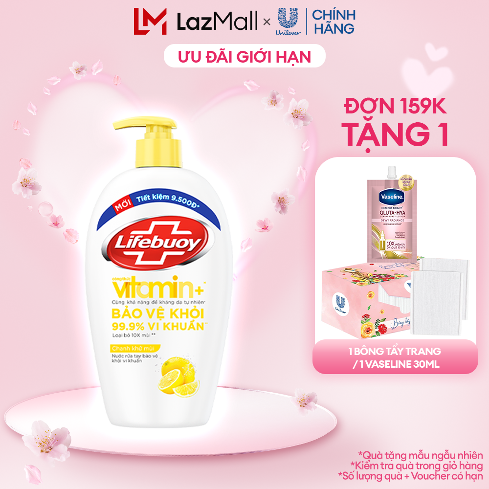 Nước Rửa Tay Lifebuoy Công thức Vitamin+ Chanh Khử Mùi Chai 450g