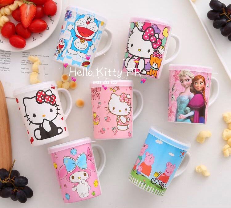 Ly nhựa melamine có nắp Hello Kitty - Doremon