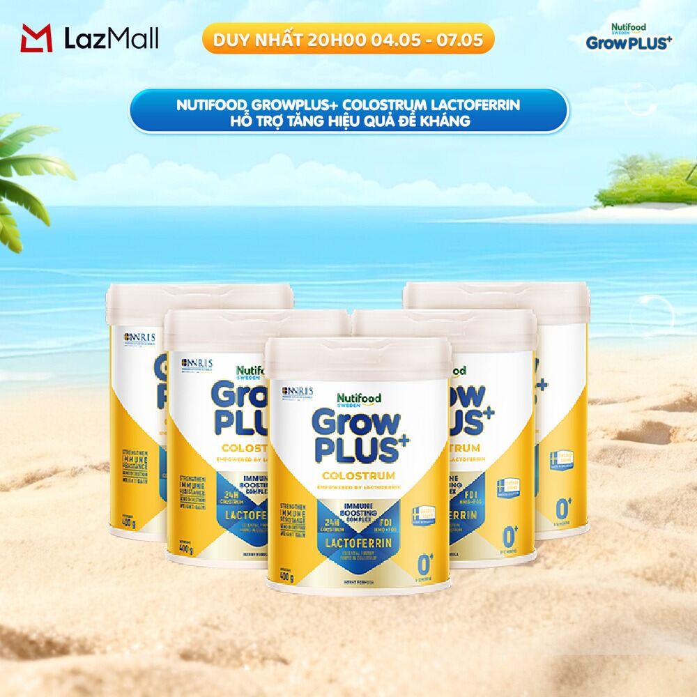 Combo 5 Sữa bột Nutifood Sweden GrowPLUS+ Colostrum Lactoferrin 0+ 400g