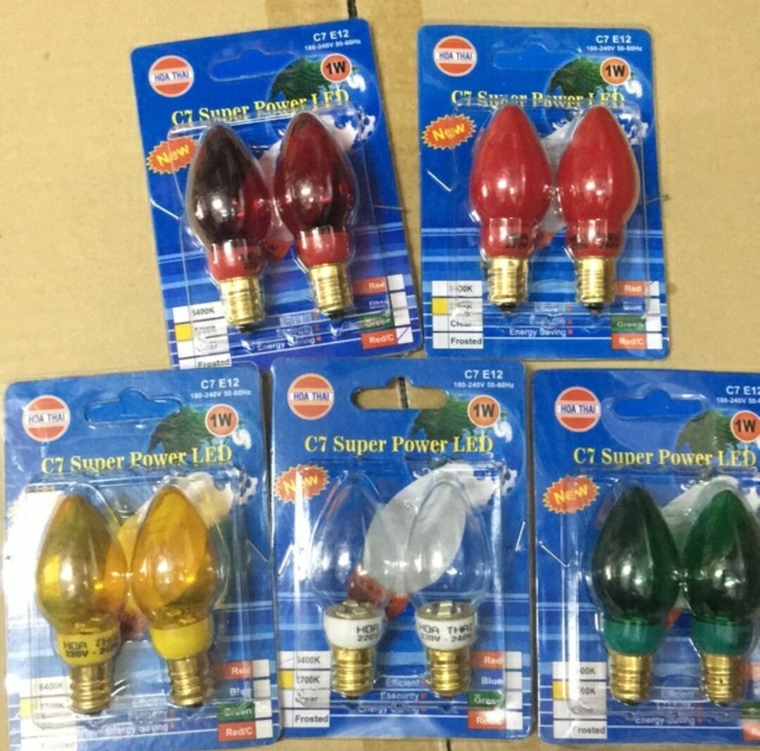 Bộ 2 bóng đèn led trái ớt - đèn bàn thờ 1w e12 hòa thái