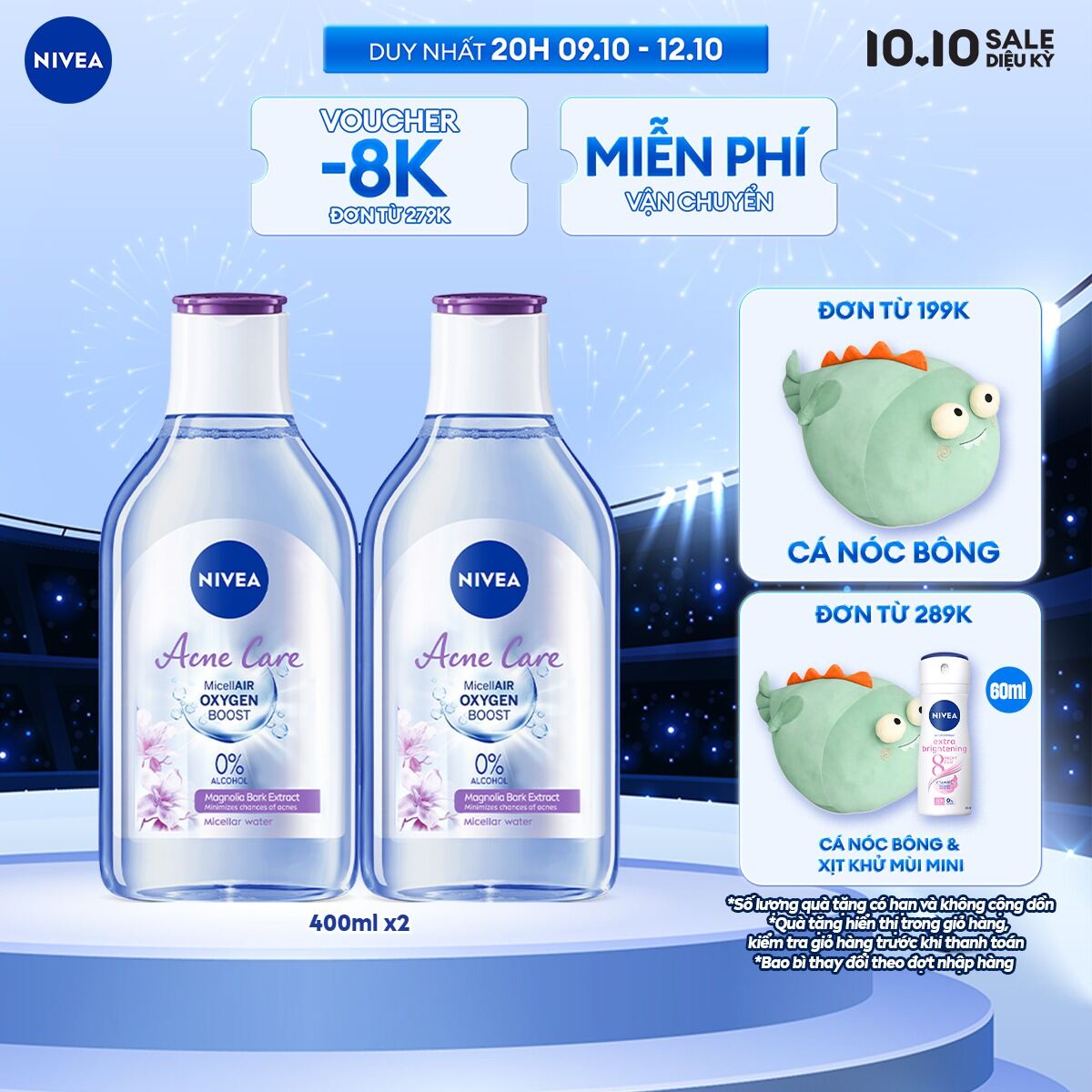 Bộ 2 Nước Tẩy Trang NIVEA Acne Care Cho Da Mụn Sạch Sâu Ngừa Mụn (400 ml) - 80116