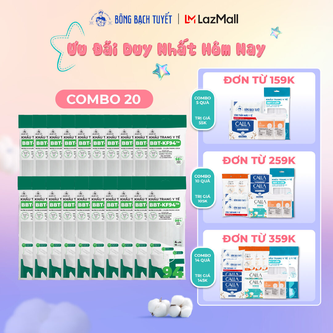 Combo 20 Gói khẩu trang Bông Bạch Tuyết KF94 Trắng (10 cái/gói)