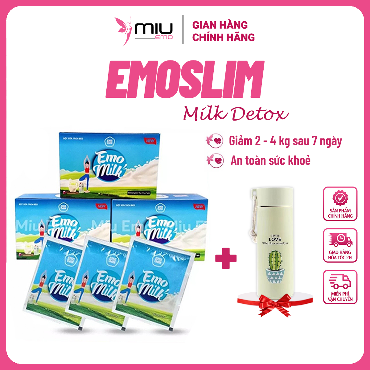 Combo 3-5Hộp Bột Trà Sữa Tách Béo Giảm Cân Nhanh Siêu Tốc Emoslim Chính Hãng Miudetox