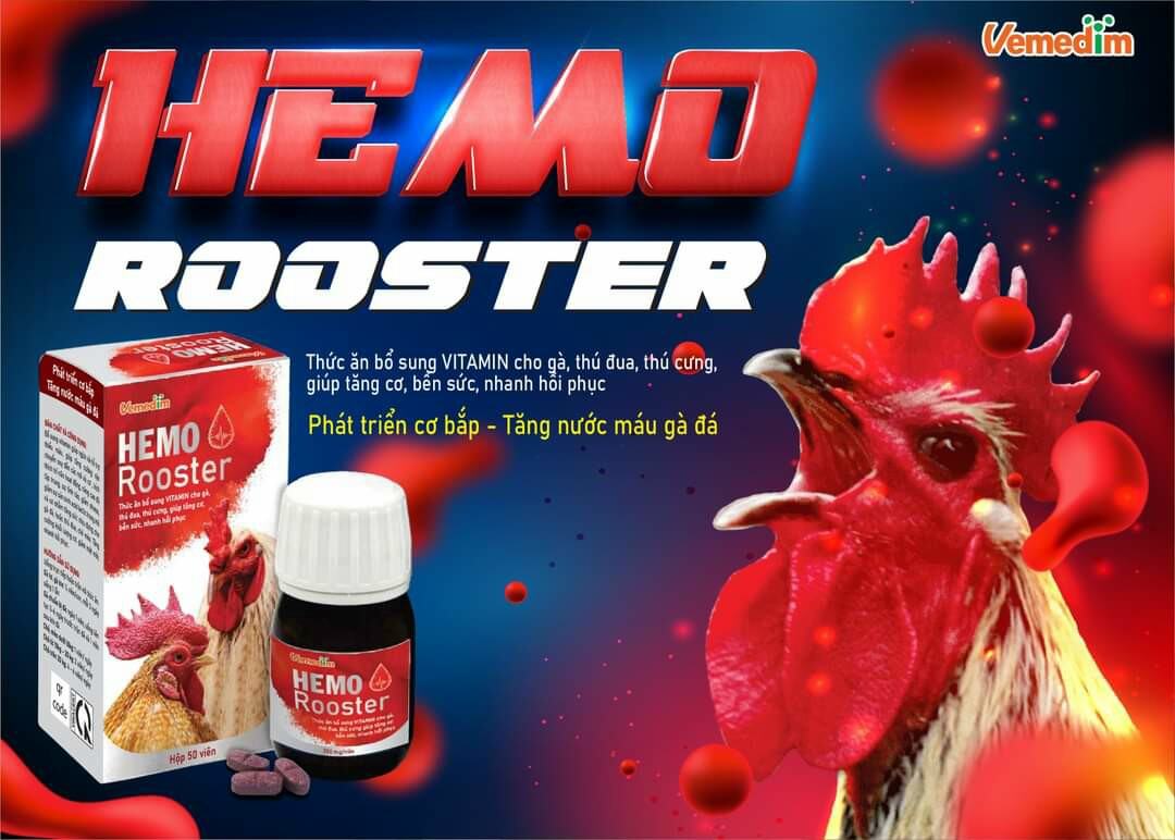Hemo rooster - Bổ sung vitamin B12 cho gà, thú đua, thú cưng hộp 50 viên