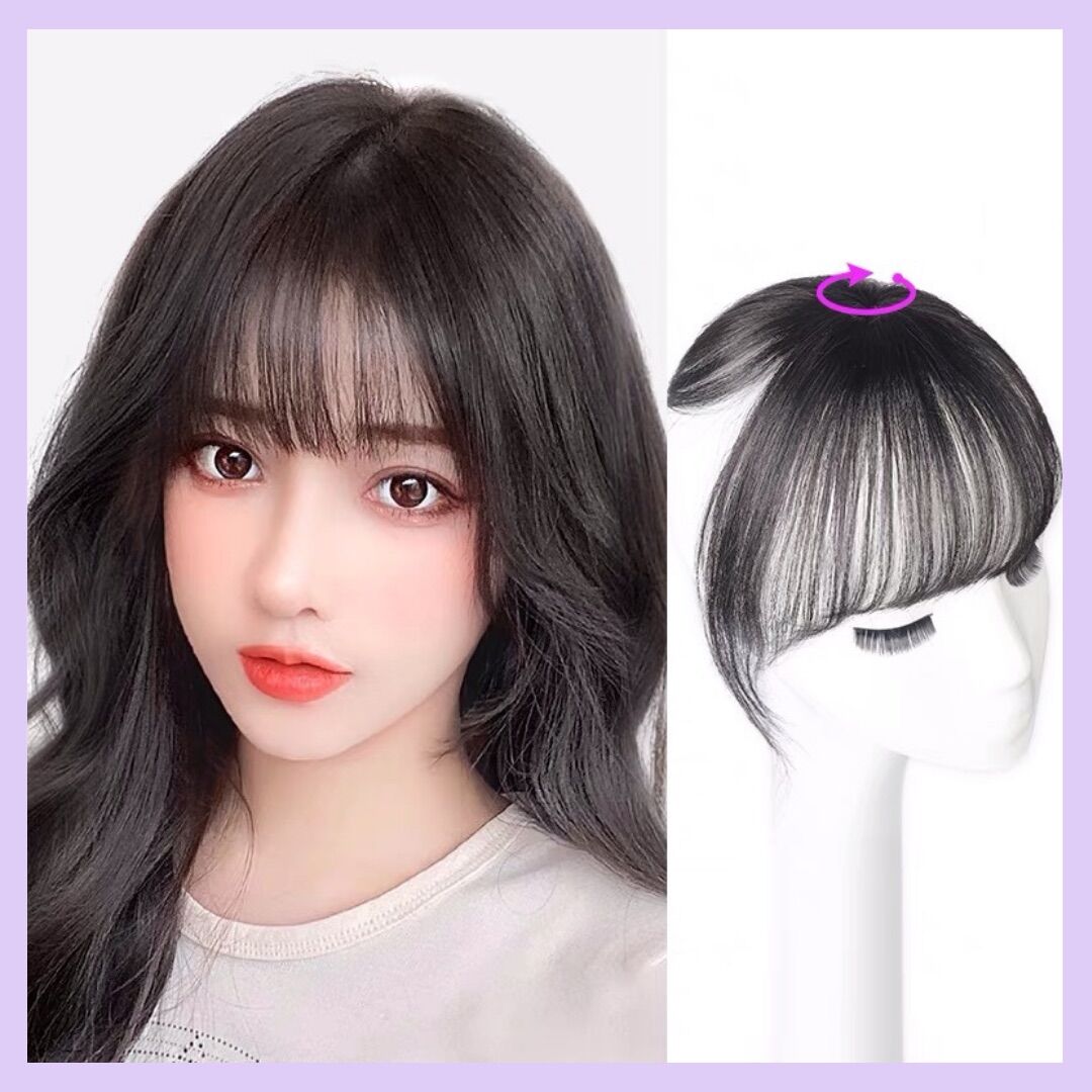 [Tóc Thật] Mái Thưa 3D Vip Có Da Đầu Phủ Hói, Mái Phủ Buộc Xoã Cao Cấp