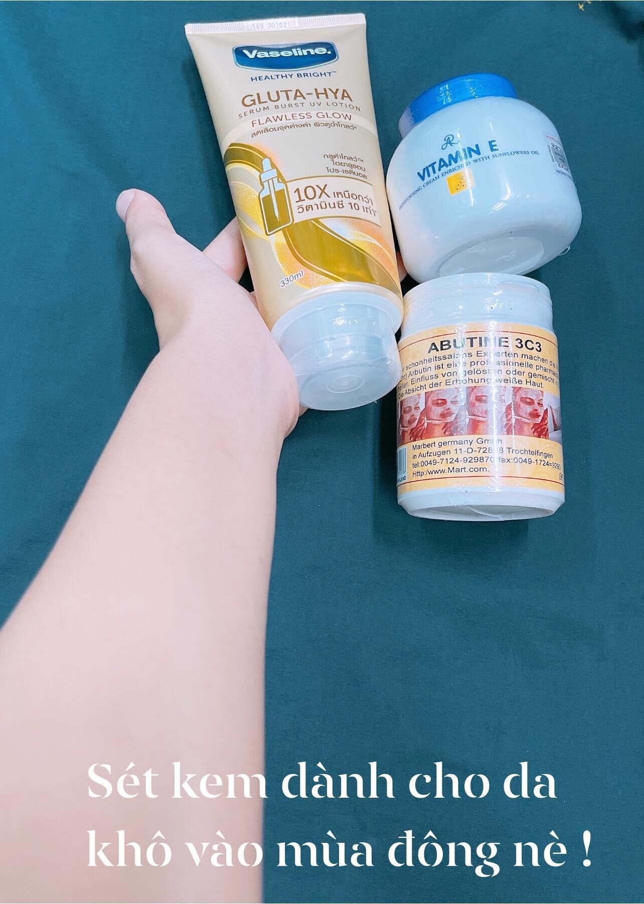 Combo dưỡng trắng da Vaseline Abutine 3c3 và Vitamin E