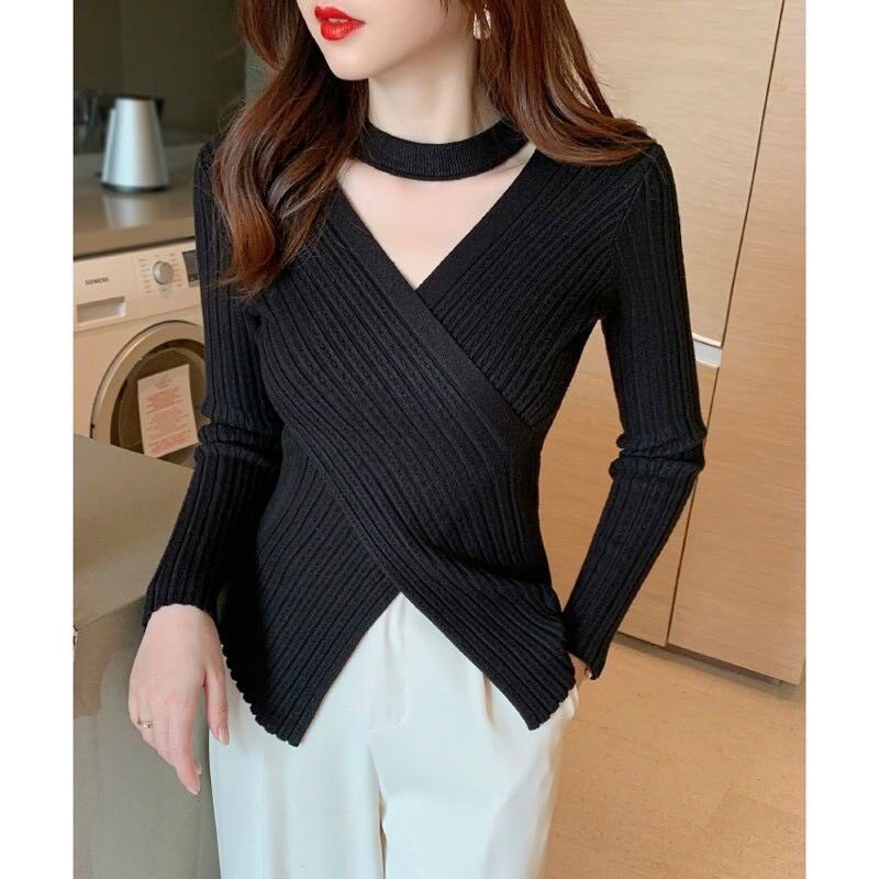 Áo len vạt chéo dây cổ hot hít