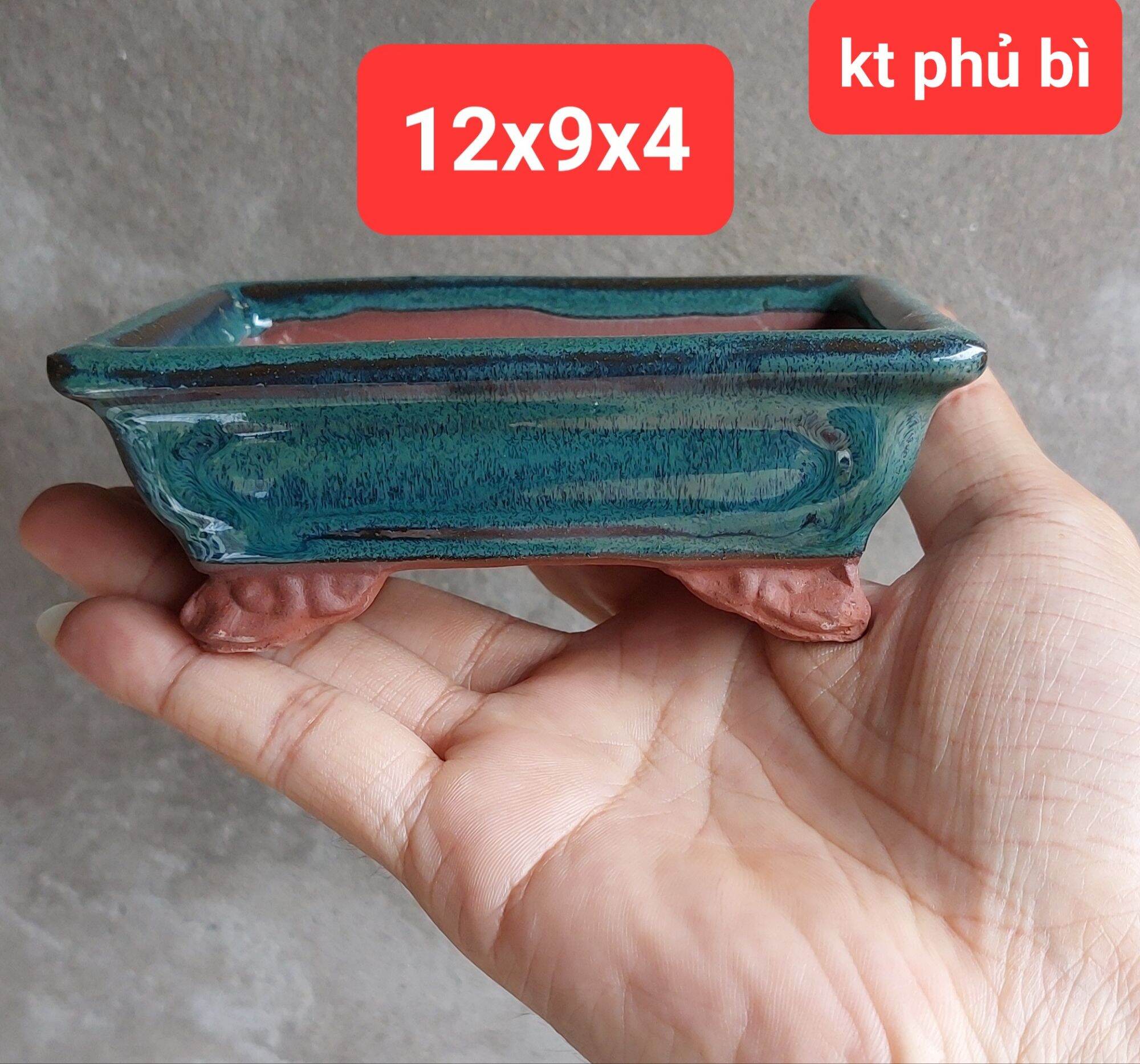 Chậu chữ nhật mini trồng cây bonsai nhỏ gốm bát tràng