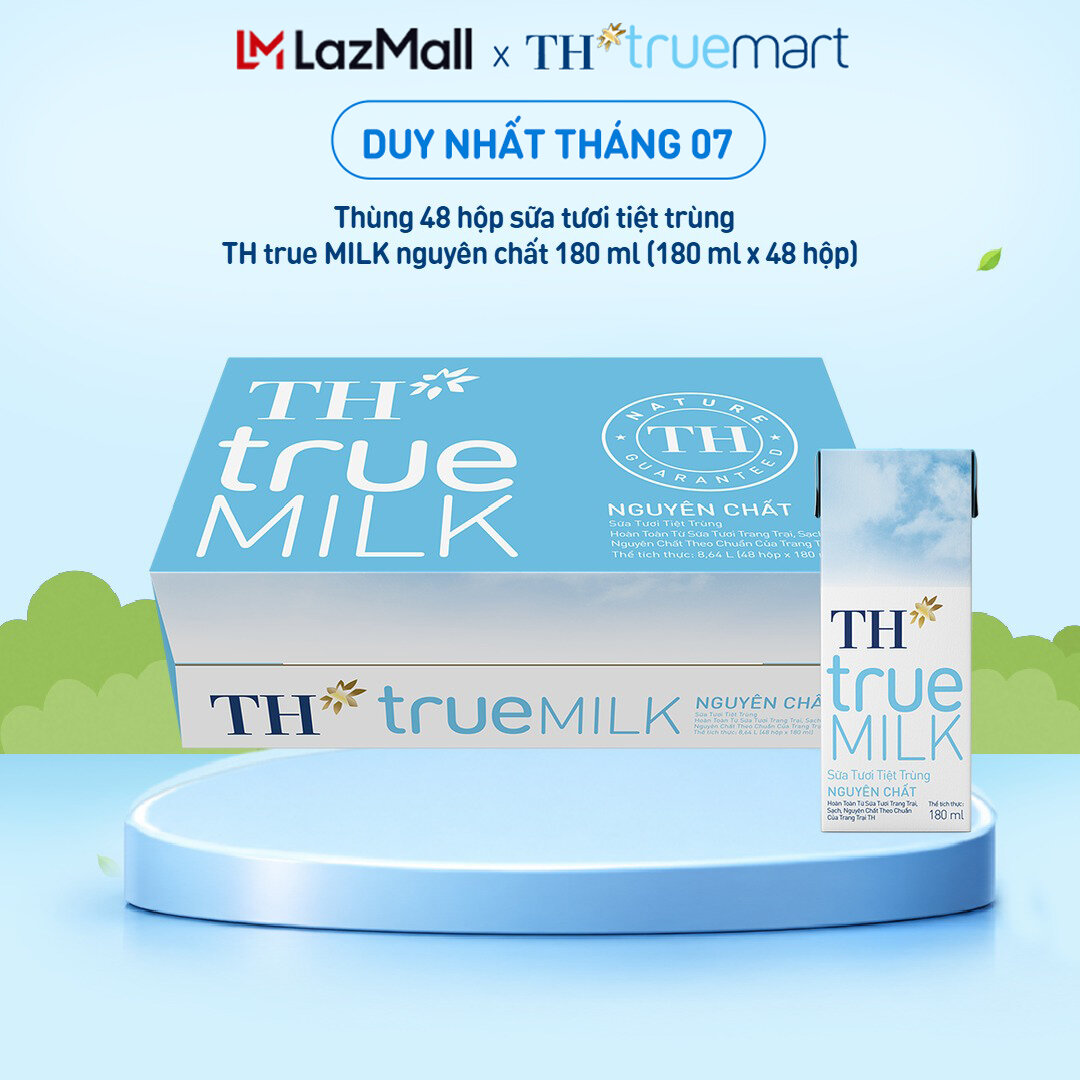 Thùng 48 hộp sữa tươi tiệt trùng TH true MILK nguyên chất 180 ml (180 ml x 48)