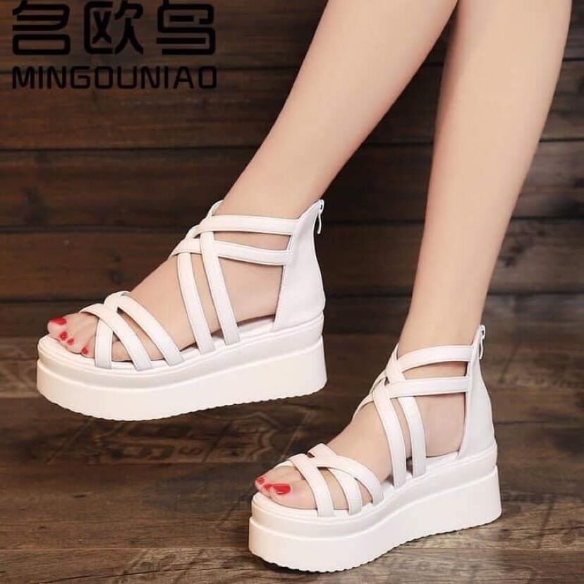 Sandal đế xuồng cao 7 phân màu trắng size 36 ảnh thật tự chụp