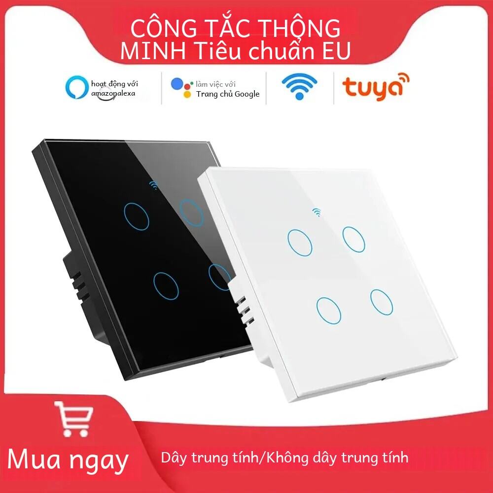 Wifi Cuộc Sống Thông Minh Dây Trung Tính Cảm Ứng Công Tắc Đèn 220V Tương Thích Với Alexa Google Home 1/2/3/4 Băng Đảng Không Dây Trung Tính Nhựa Đèn Công Tắc