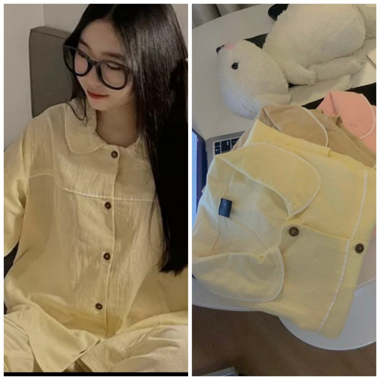 Sét bộ đùi Pyjama xốp cổ sen