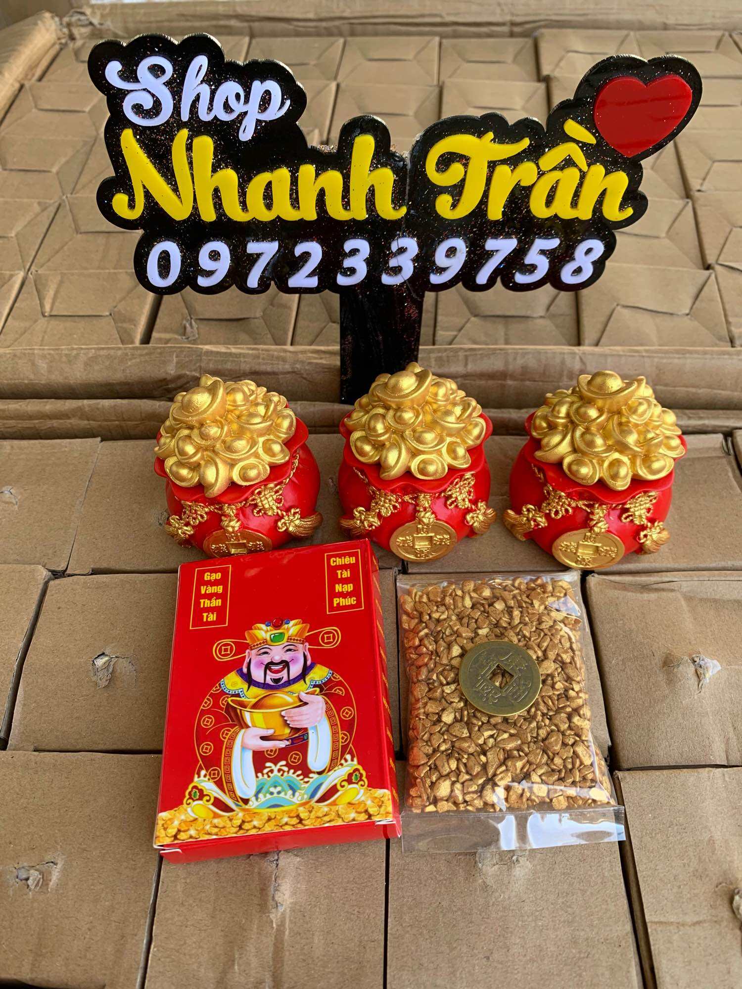 Combo 3 hũ đựng muối gạo + 1 lượng gạo vàng thần tài ( tặng kèm 1 xu ngũ đế)