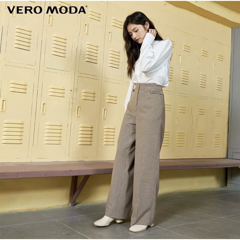 Veromoda quần cạp cao in hoạ tiết kẻ caro