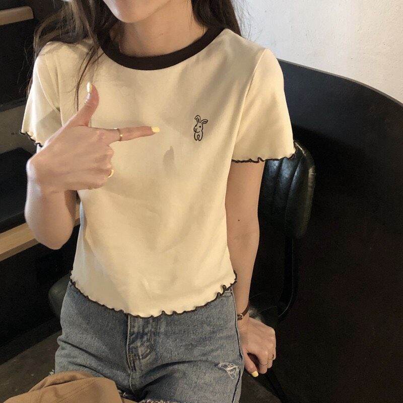 Áo croptop phối bo cổ thiêu thỏ