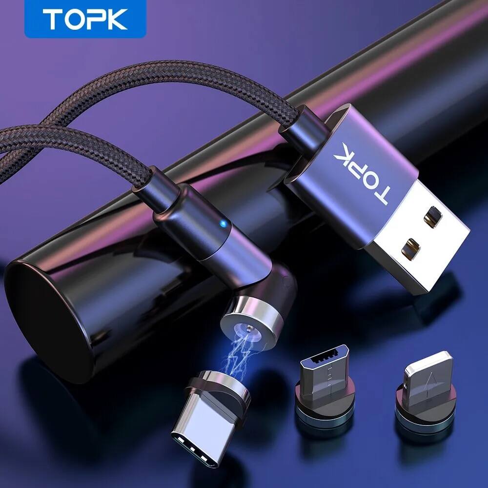Topk 3.3ft từ tính sạc cáp 2.4A max USB C / Micro USB cáp nylon bện từ tính sạc điện thoại cho iPhone Samsung