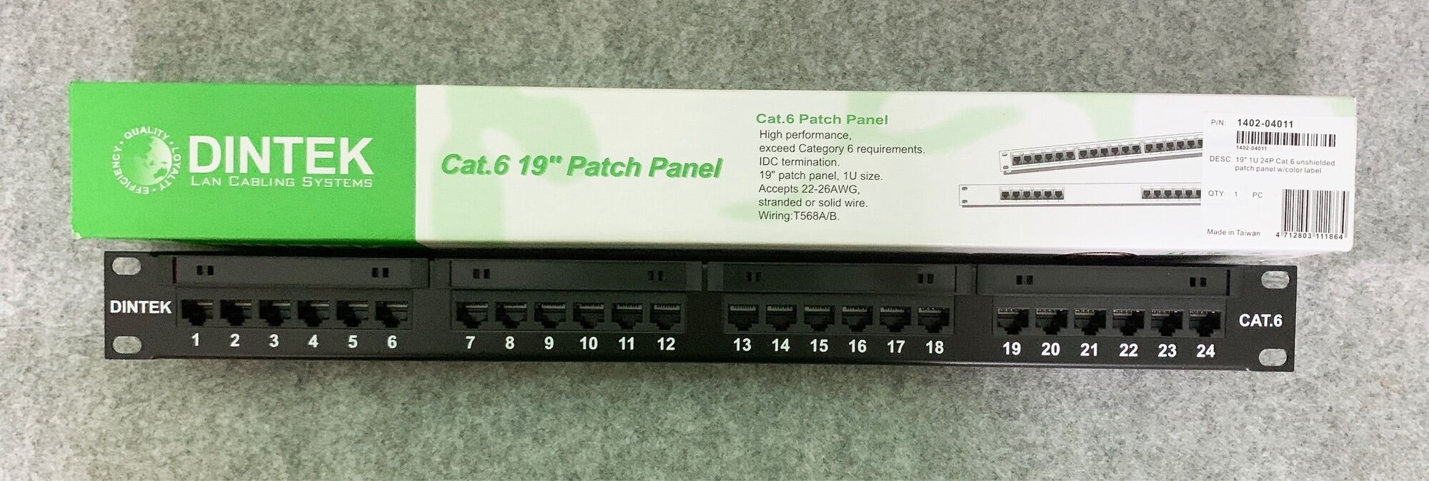 DINTEK Patch Panel Cat.6 UTP 1U 24P 19inch 1402-04011
