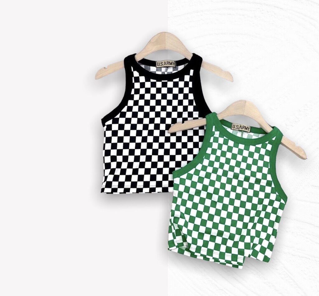 Áo caro croptop ko tay xinh đẹp cr5